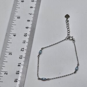 Small Sterling Silver 925 Bracelet w. Evil Eye Design Stamped